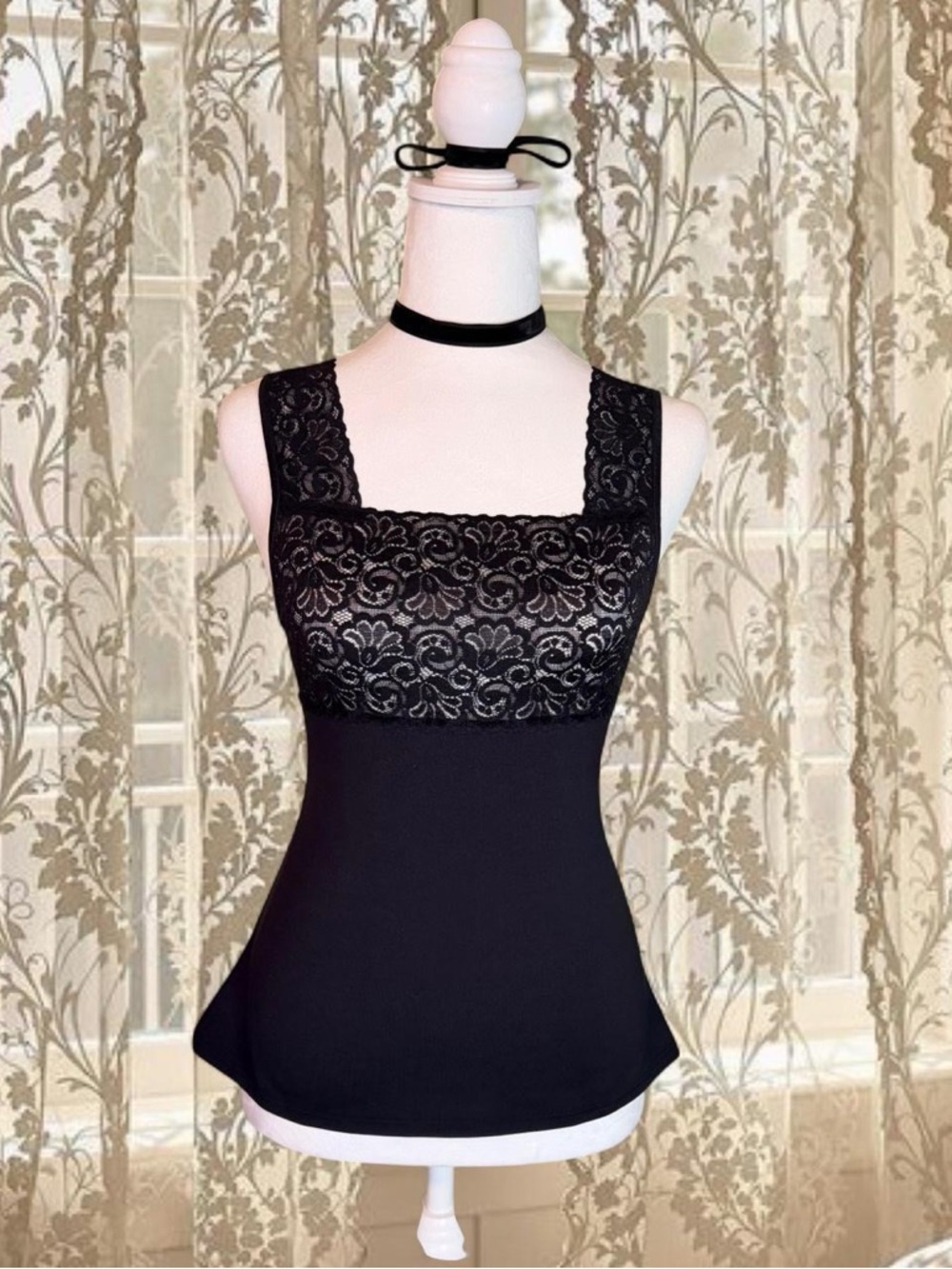 Vintage Y2K Whimsygoth Black Lacey Babydoll Top